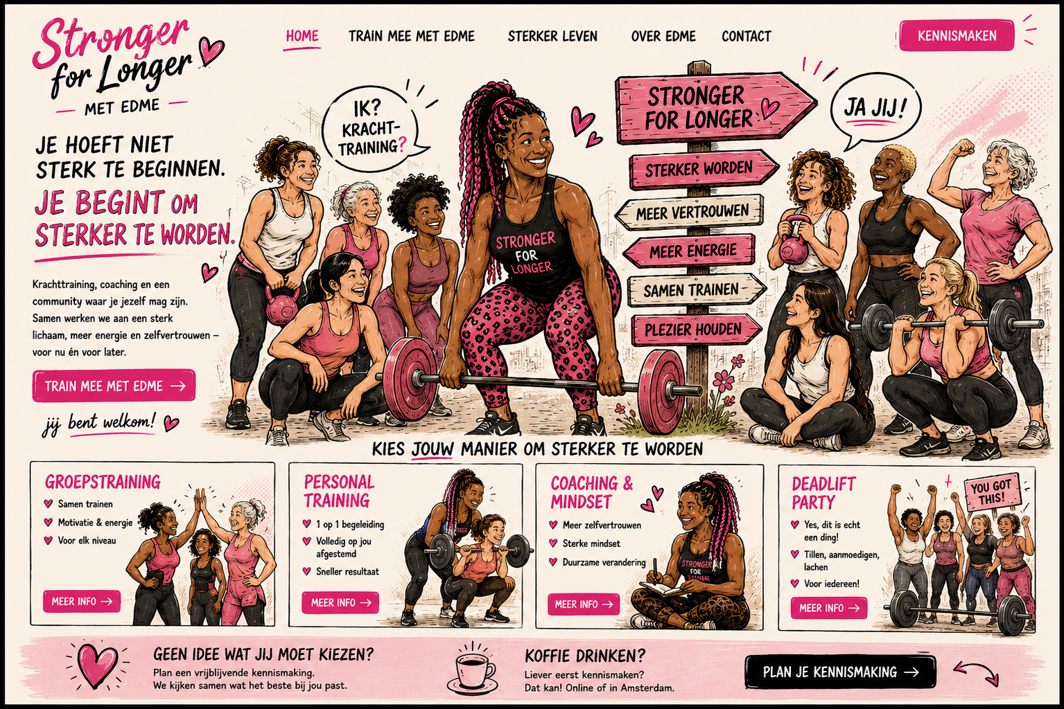 Stronger for Longer comic: trainen met Edme, smallgroup training, personal training en Deadlift Party
